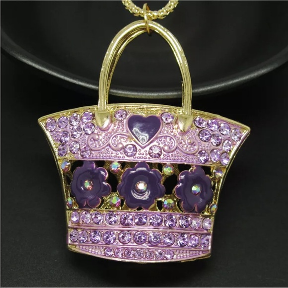 Purple Rhinestone Handbag Necklace - Picture 1 of 3